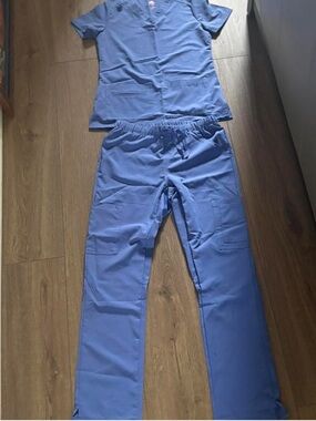 Women's Drawstring Cargo Scrub Pants Set with Top with Pockets XS- NEW